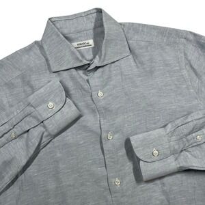 Fray per Stanley Korshak Linen Blend Button Down Shirt Men's Small Light Blue